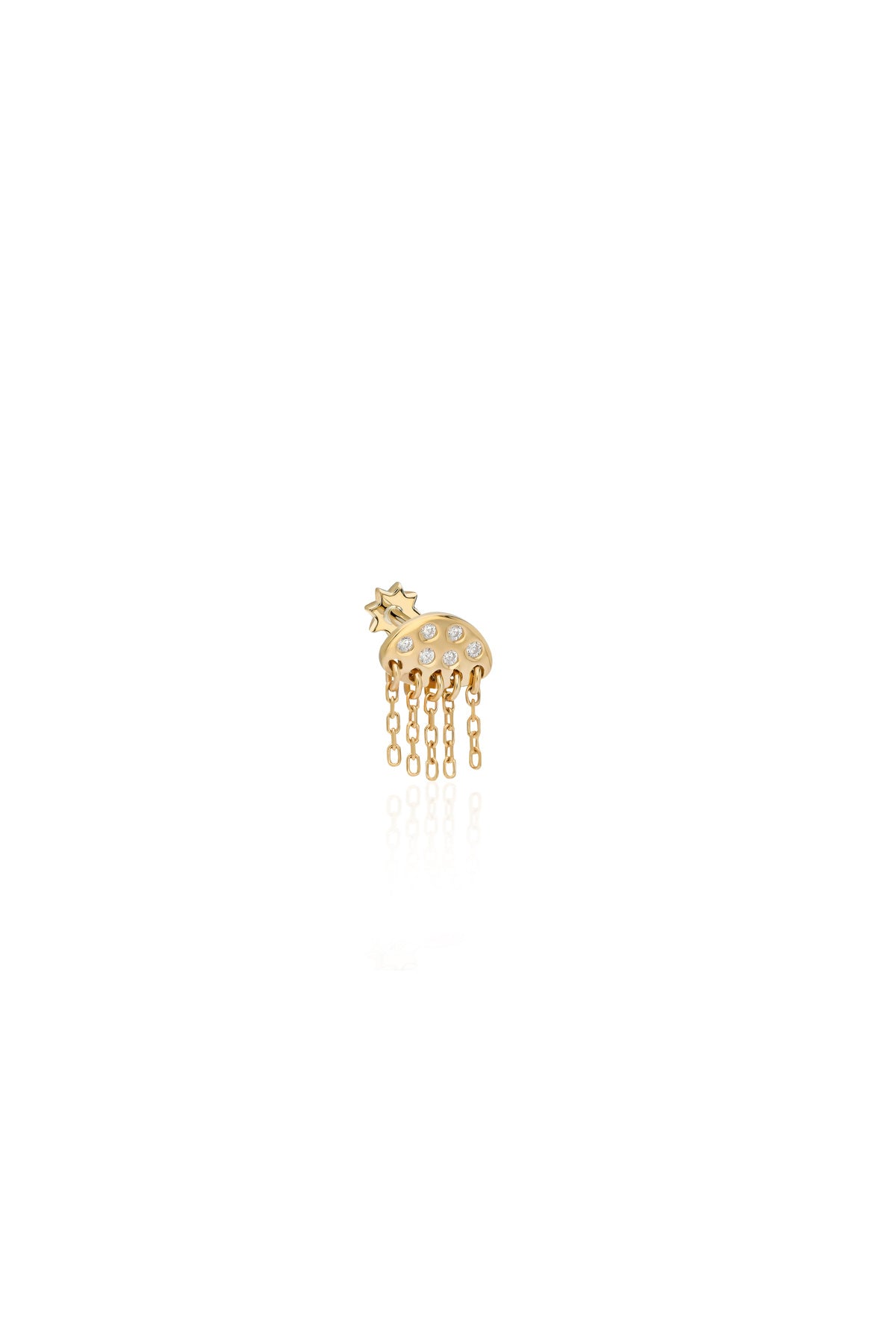 Zincir Sallantılı Taşlı Altın Piercing - O'an Jewelry