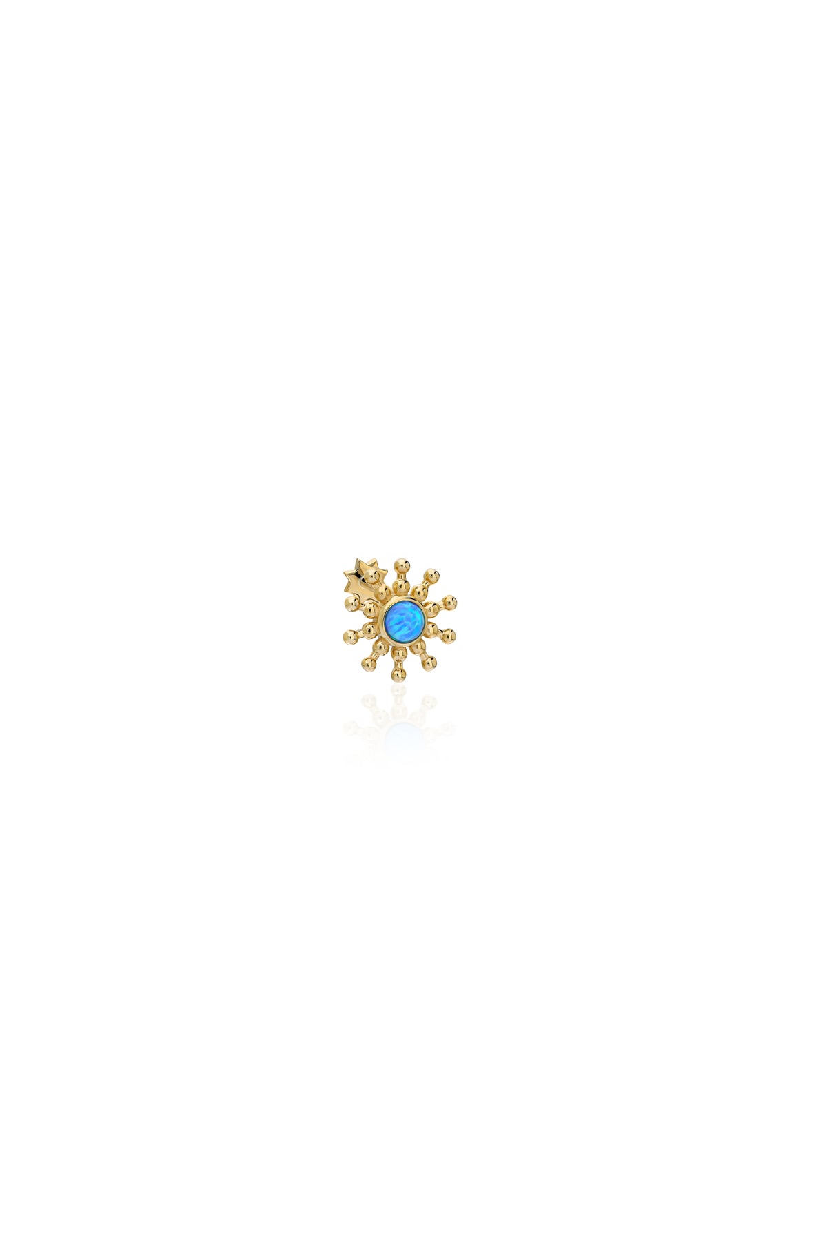 Yuvarlak Mavi Opal Altın Piercing - O'an Jewelry