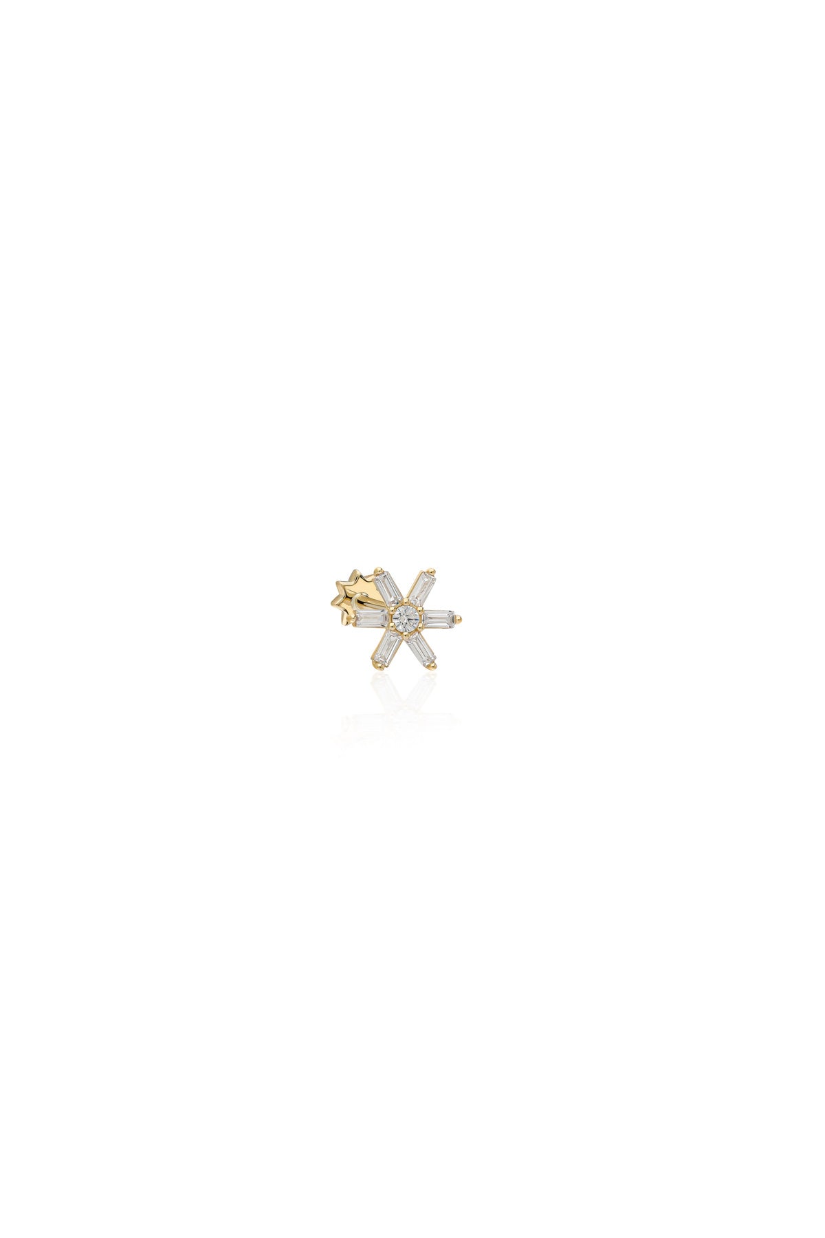 Baget Taşlı Çiçek Altın Piercing - O'an Jewelry