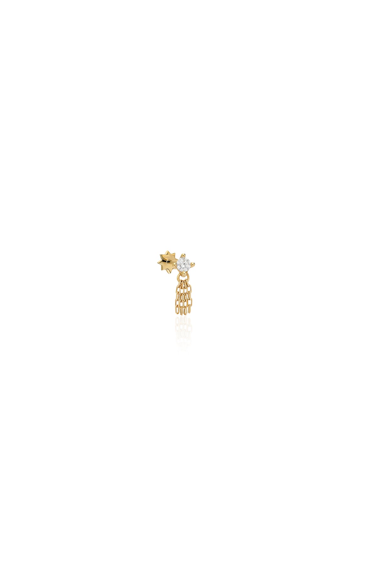Tek Taş Zincir Sallantılı Altın Piercing - O'an Jewelry