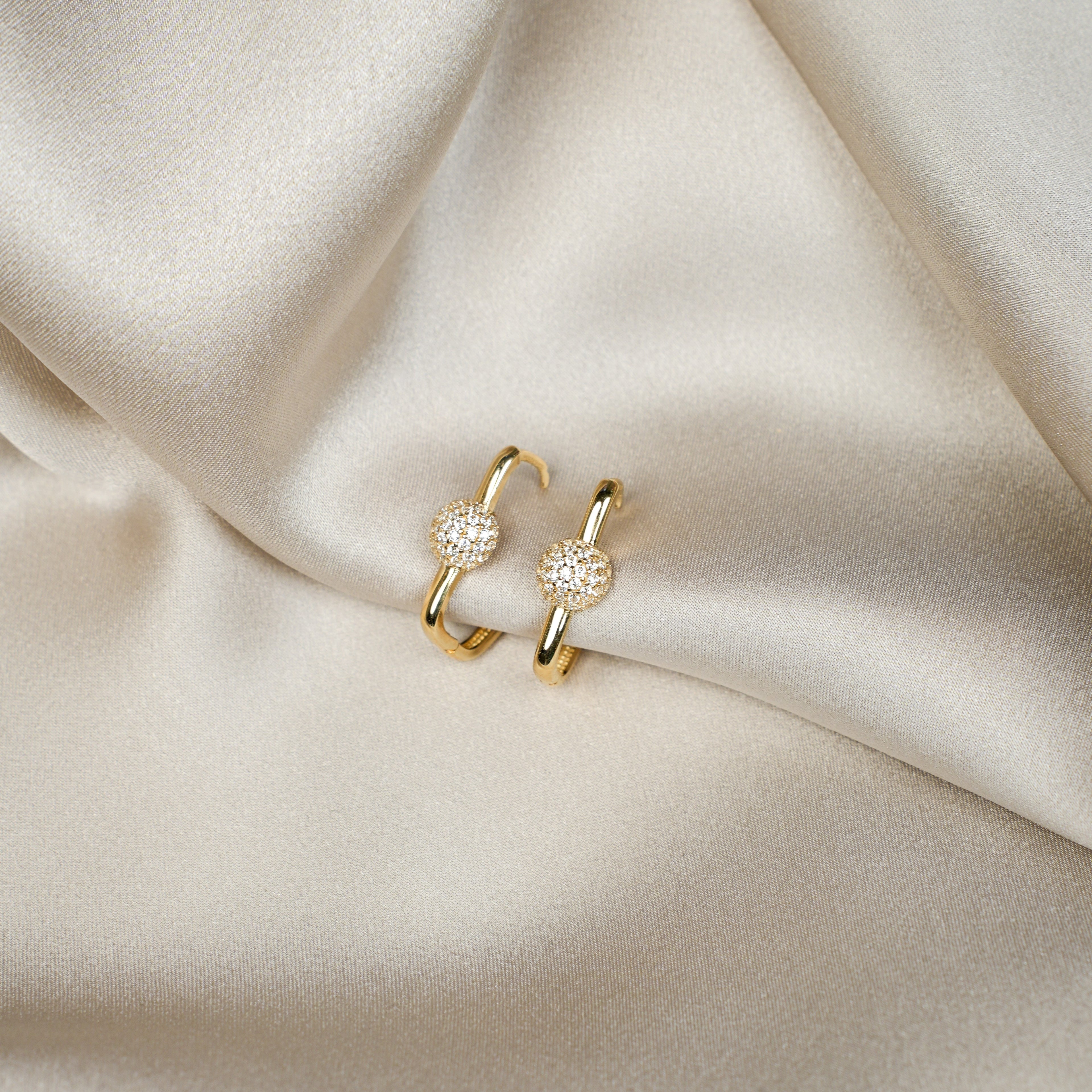 Taşlı Top Dikdörtgen Küpe - O'an Jewelry