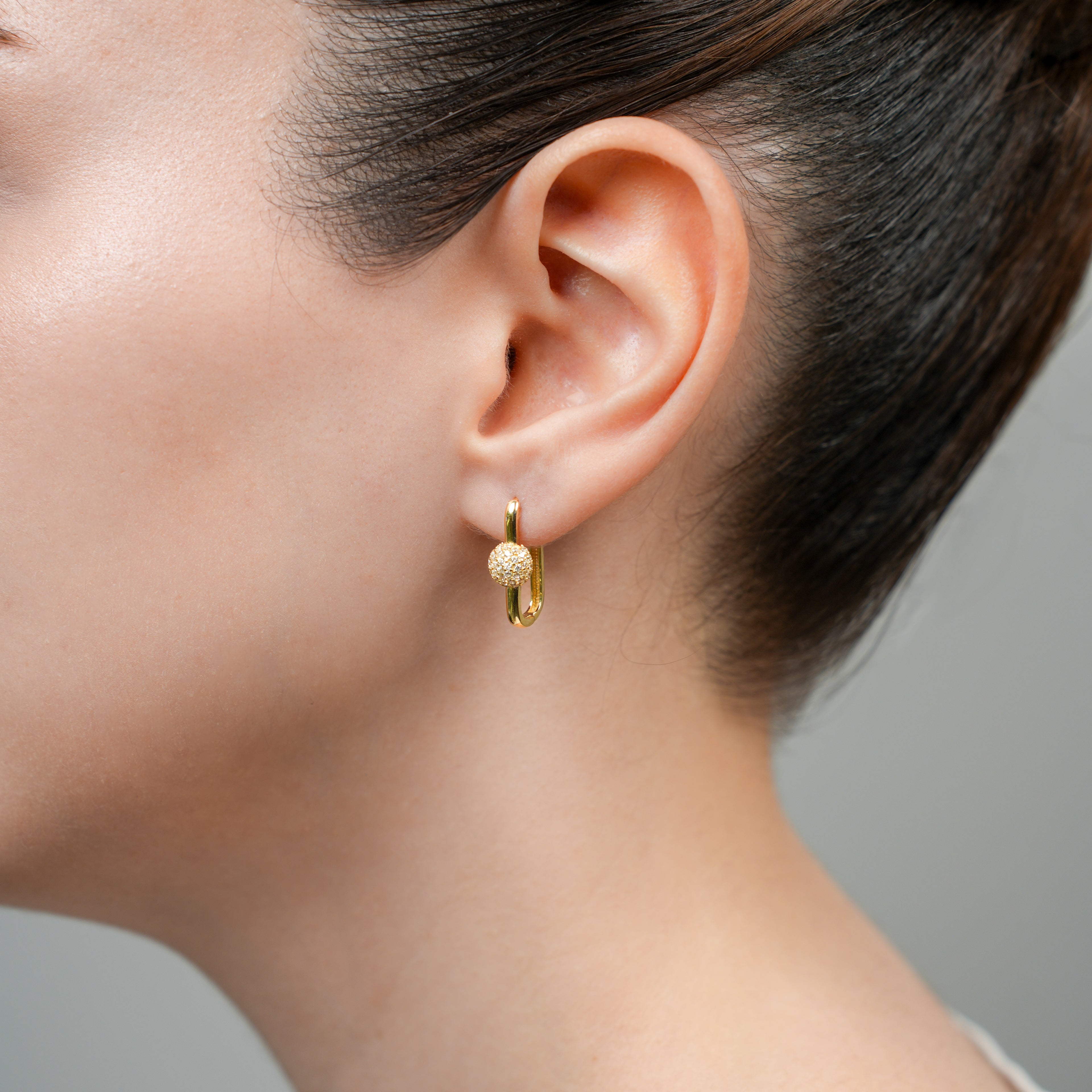 Taşlı Top Dikdörtgen Küpe - O'an Jewelry