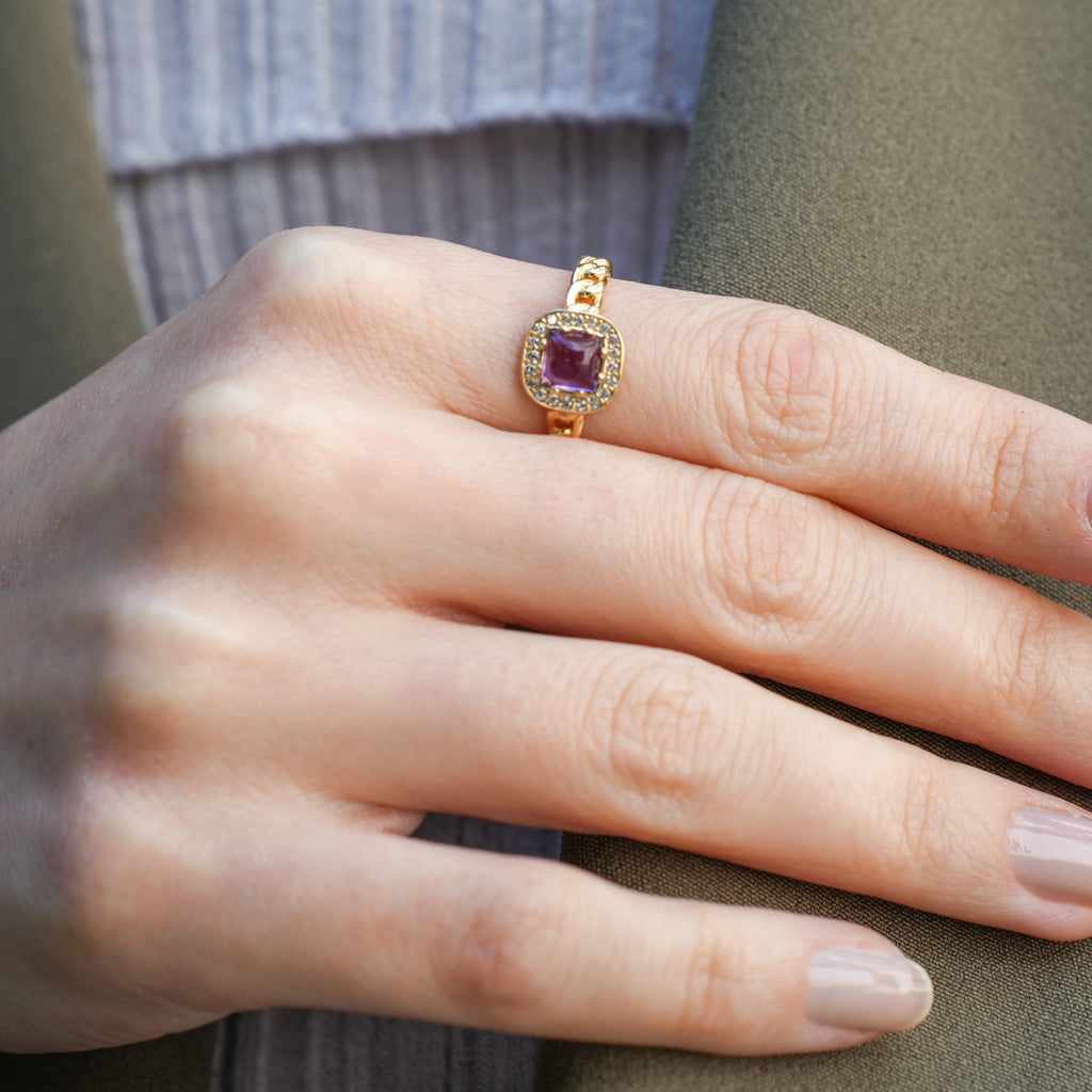 Mor Taş Zincir Yüzük - O'an Jewelry