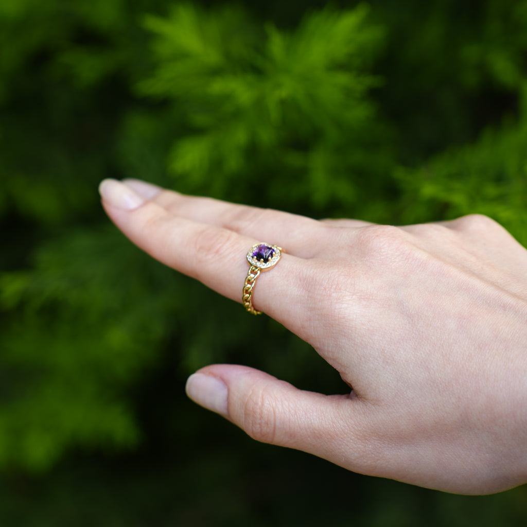 Mor Taş Zincir Yüzük - O'an Jewelry