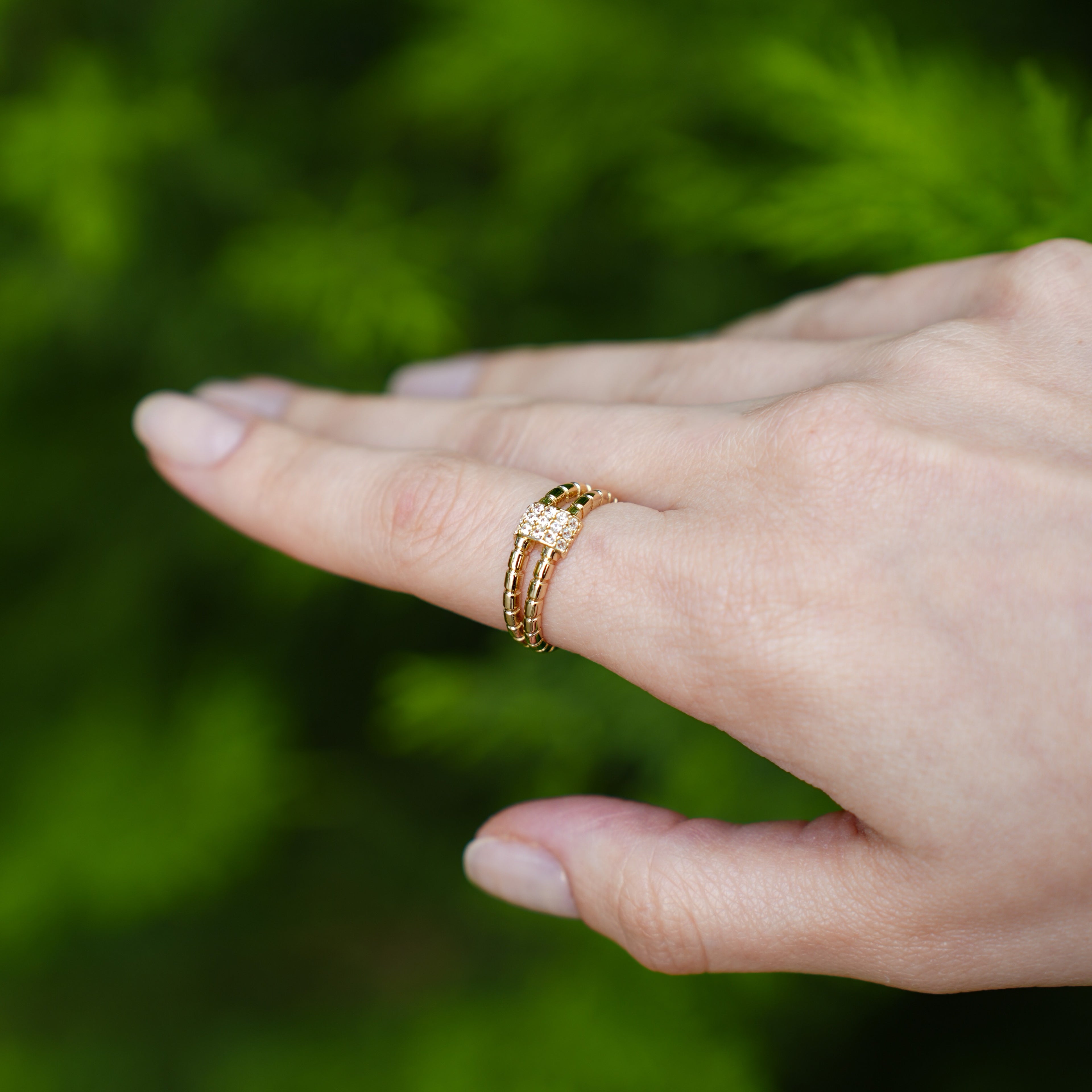 İki Bant Taşlı Altın Yüzük - O'an Jewelry