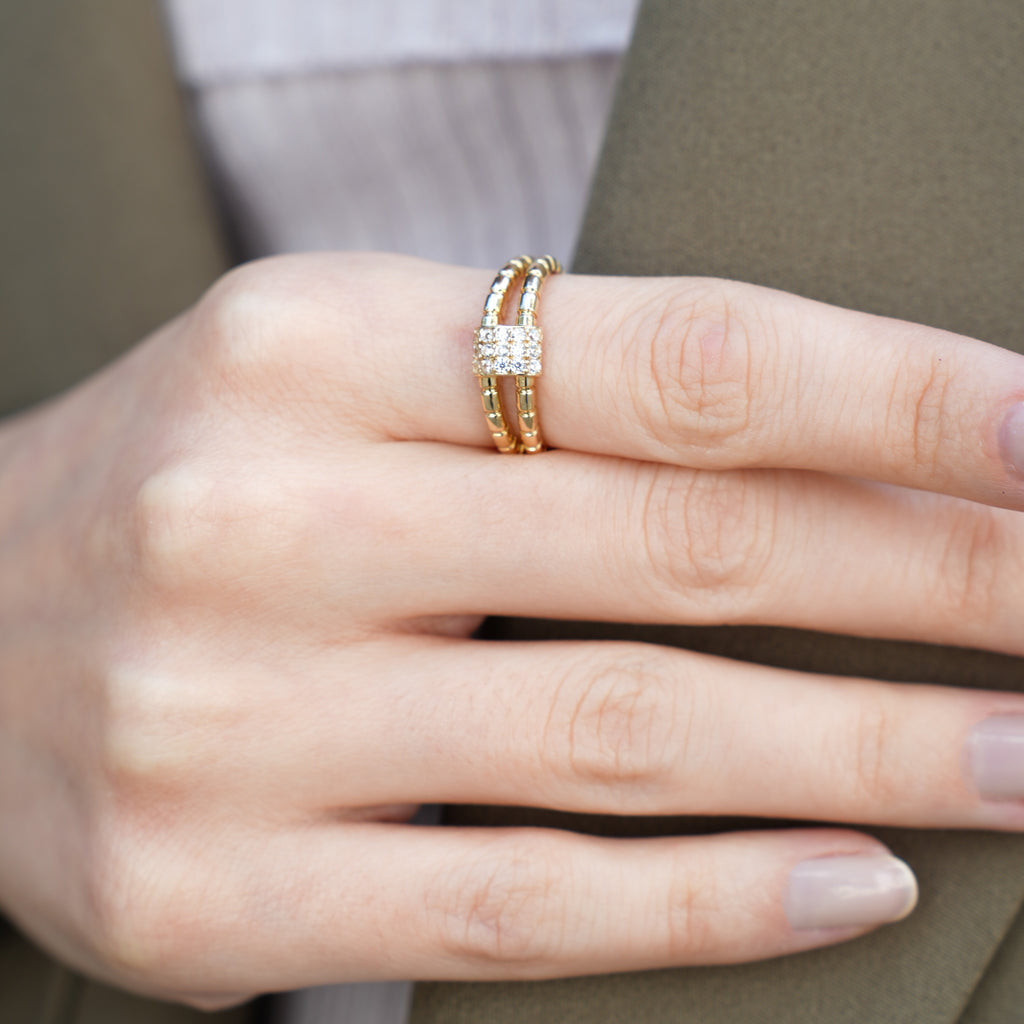 İki Bant Taşlı Altın Yüzük - O'an Jewelry
