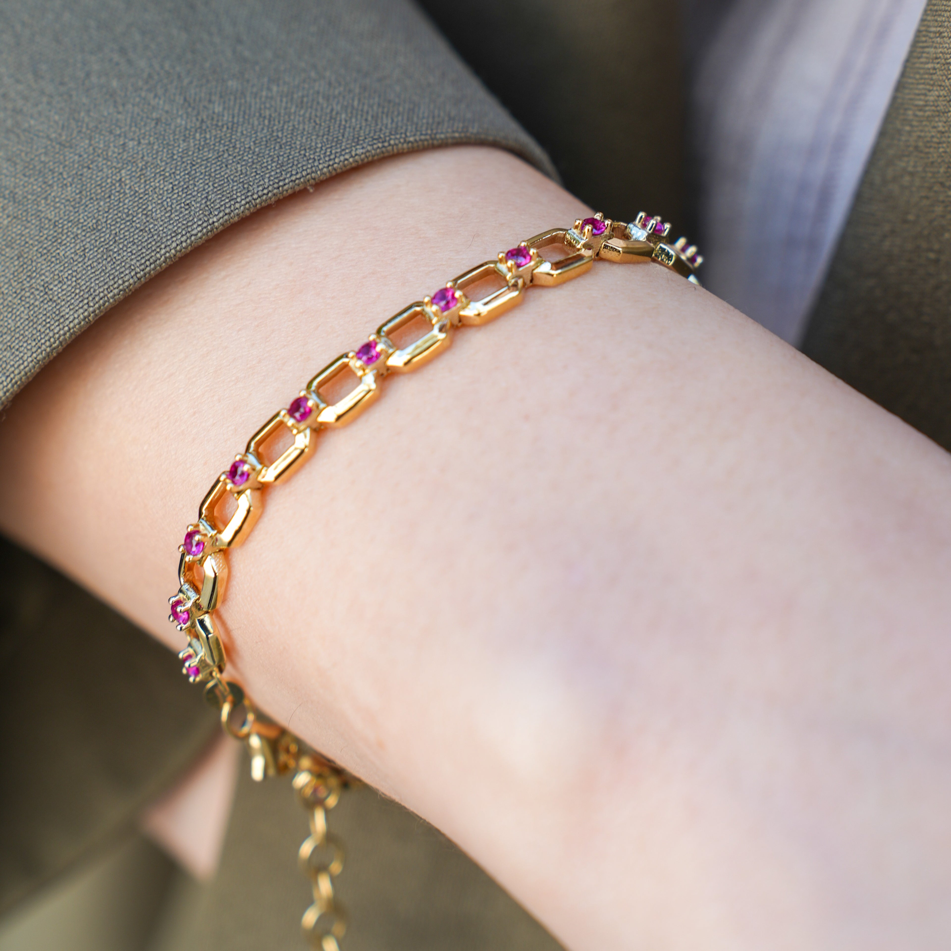 Ruby Link Altın Bileklik - O'an Jewelry