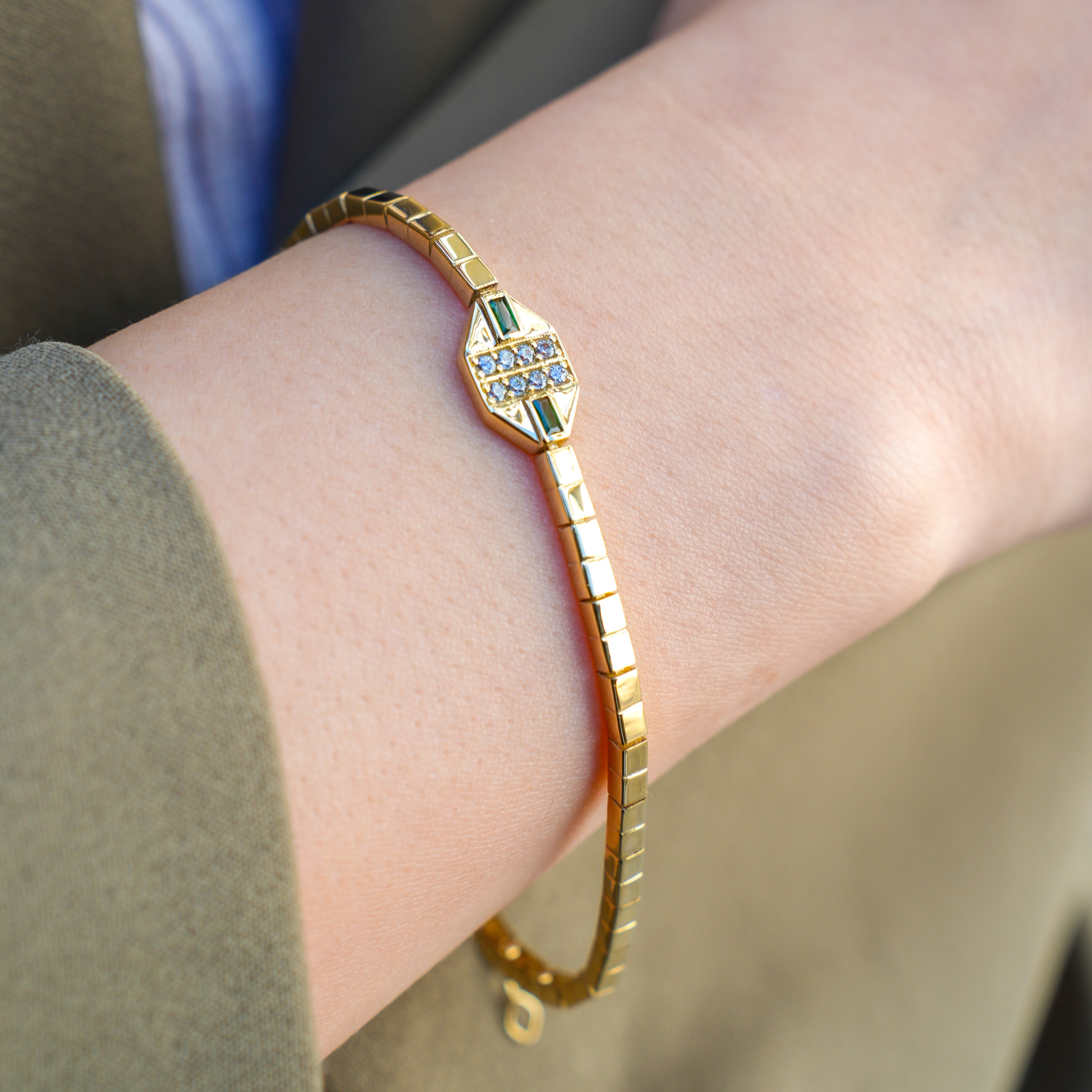 Zümrüt Geometrik Altın Bileklik - O'an Jewelry