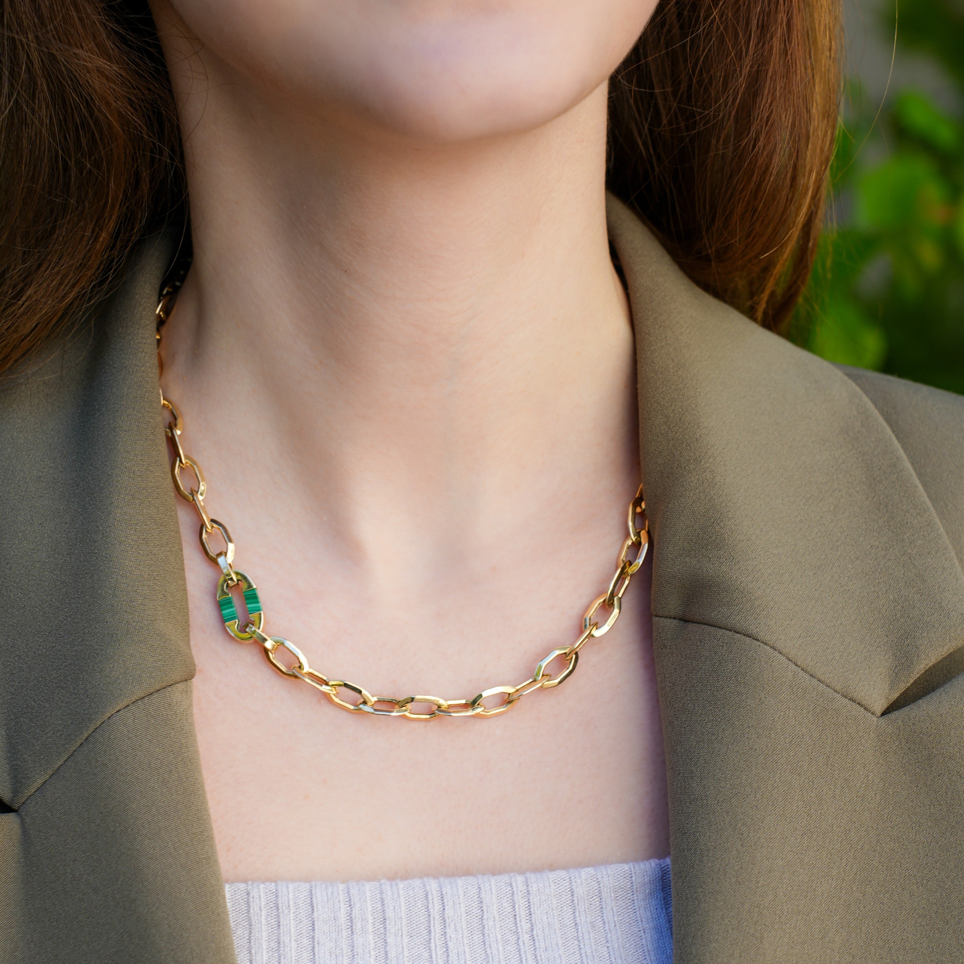 Malahit Taşlı Ataç Zincir Altın Kolye - O'an Jewelry
