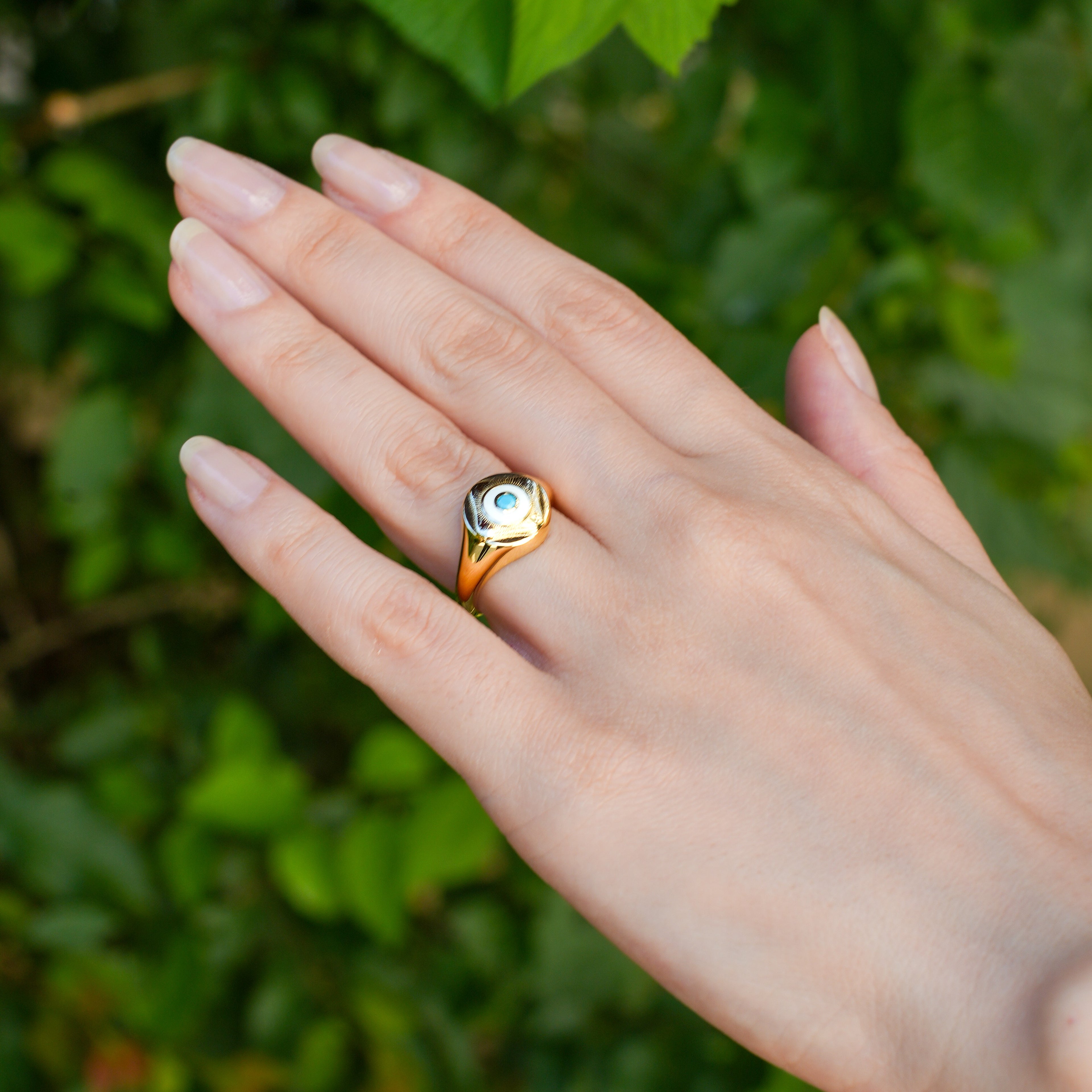 Mineli Nazar Altın Yüzük - O'an Jewelry