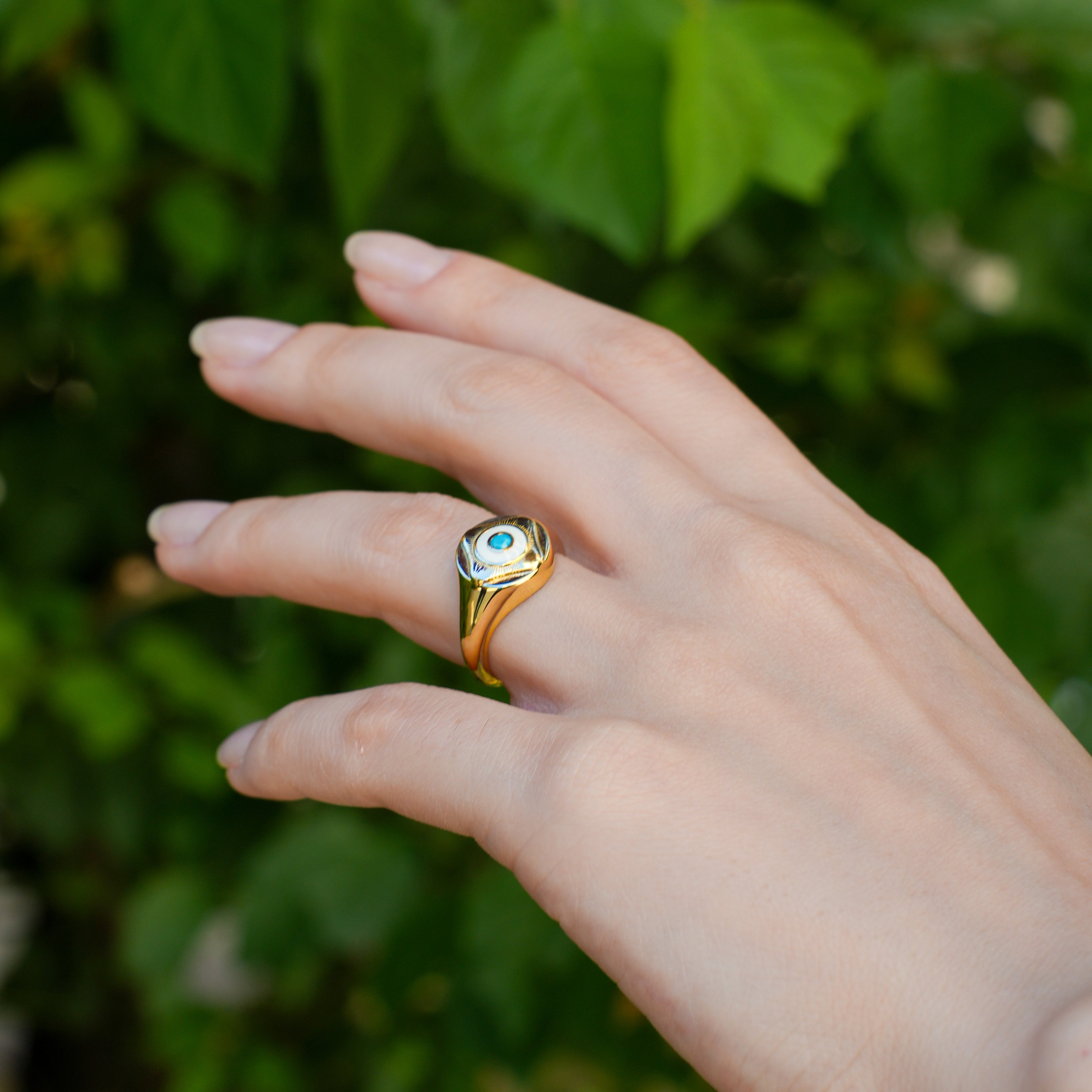 Mineli Nazar Altın Yüzük - O'an Jewelry