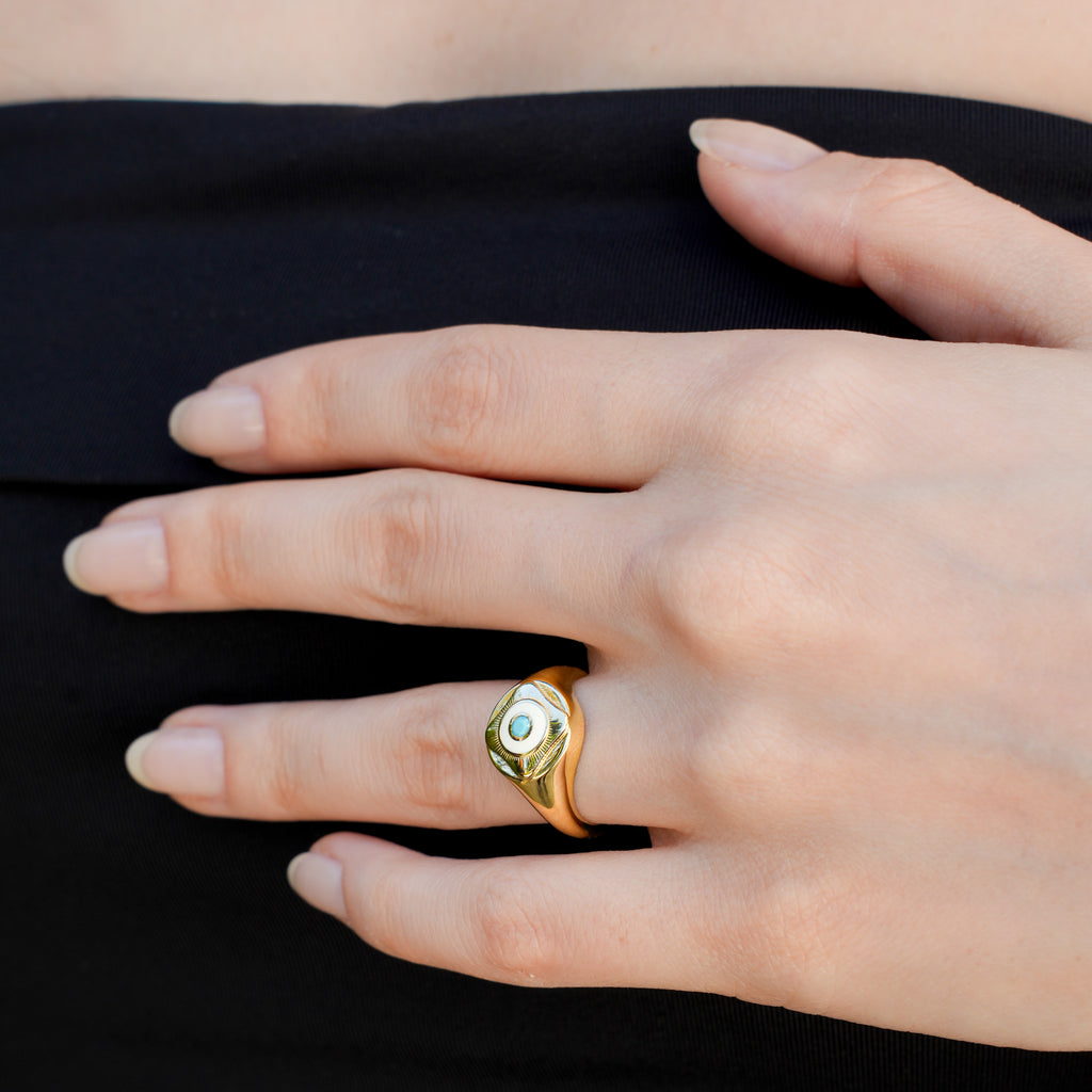 Mineli Nazar Altın Yüzük - O'an Jewelry