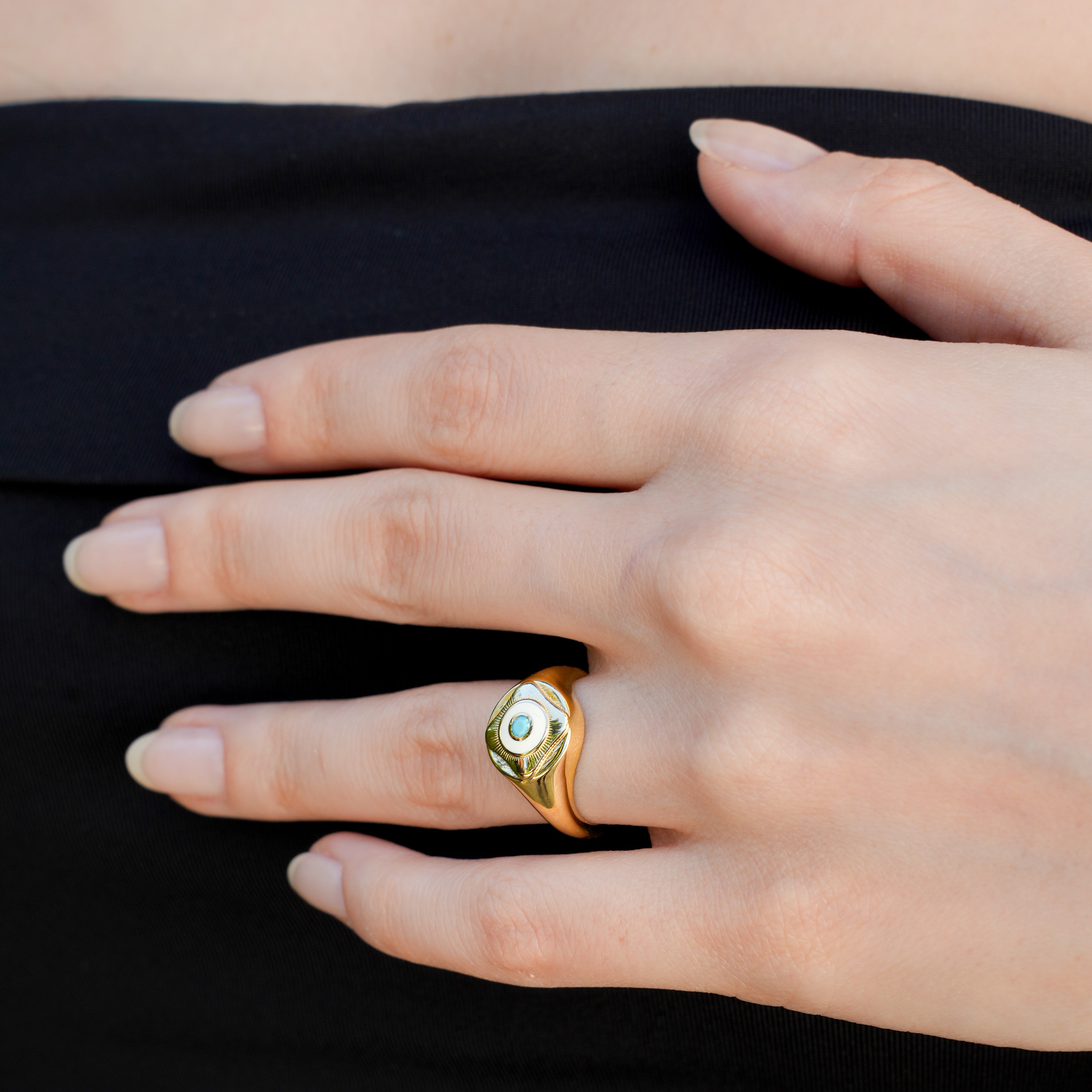 Mineli Nazar Altın Yüzük - O'an Jewelry