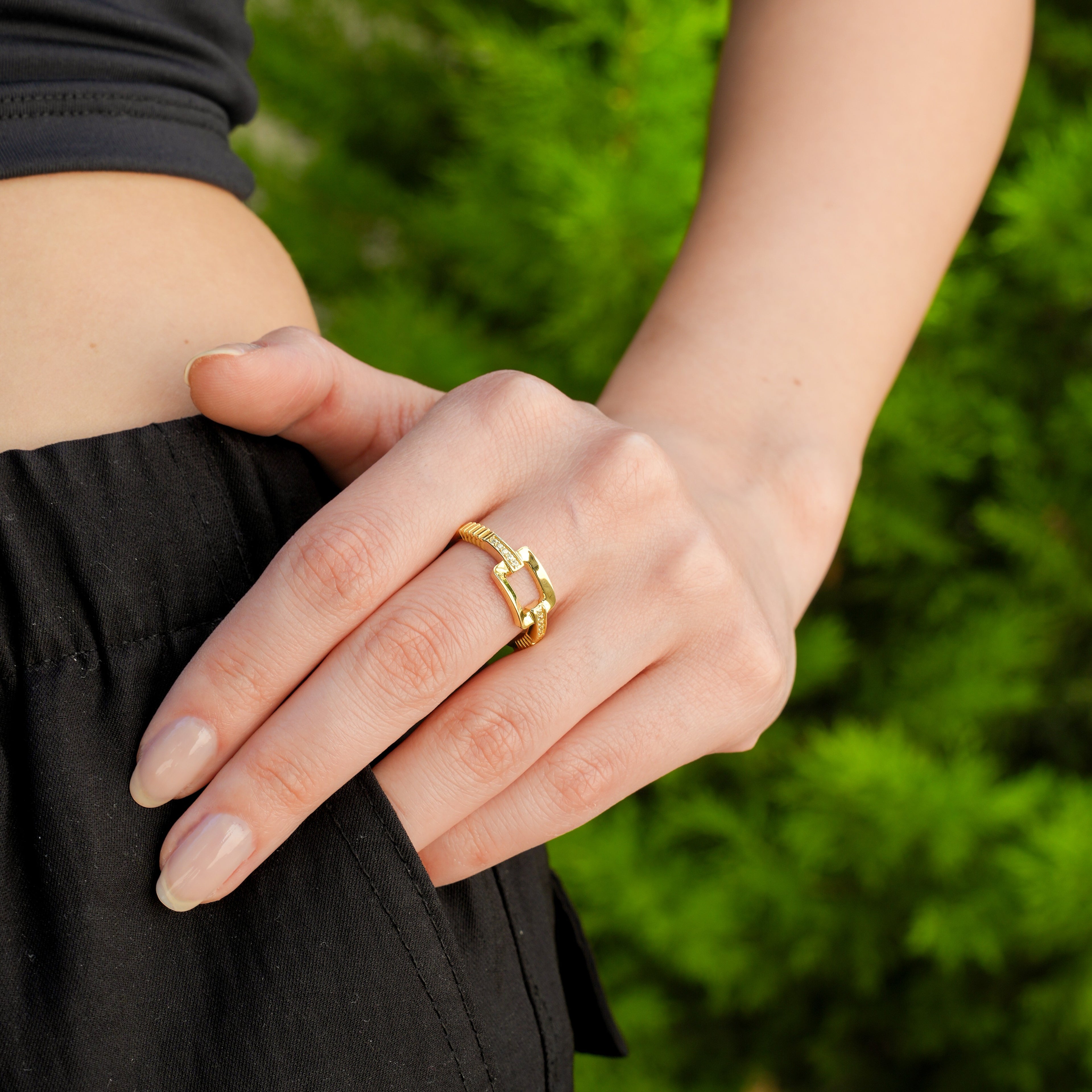 Dikdörtgen Çerçeve Altın Yüzük - O'an Jewelry