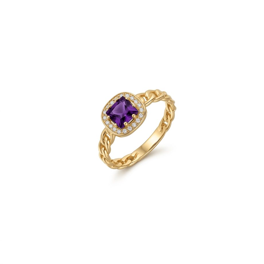 Mor Taş Zincir Yüzük - O'an Jewelry