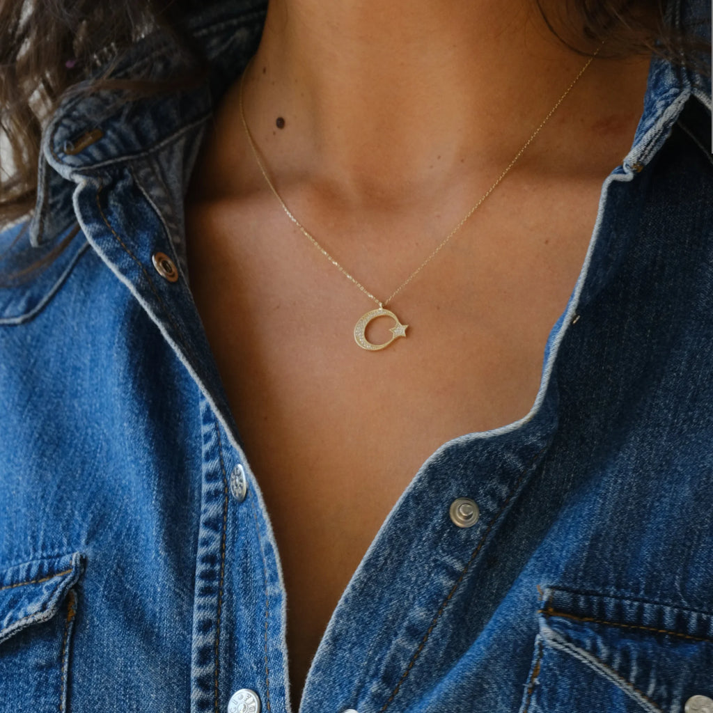 Taşlı Ay Yıldız Kolye - O'an Jewelry