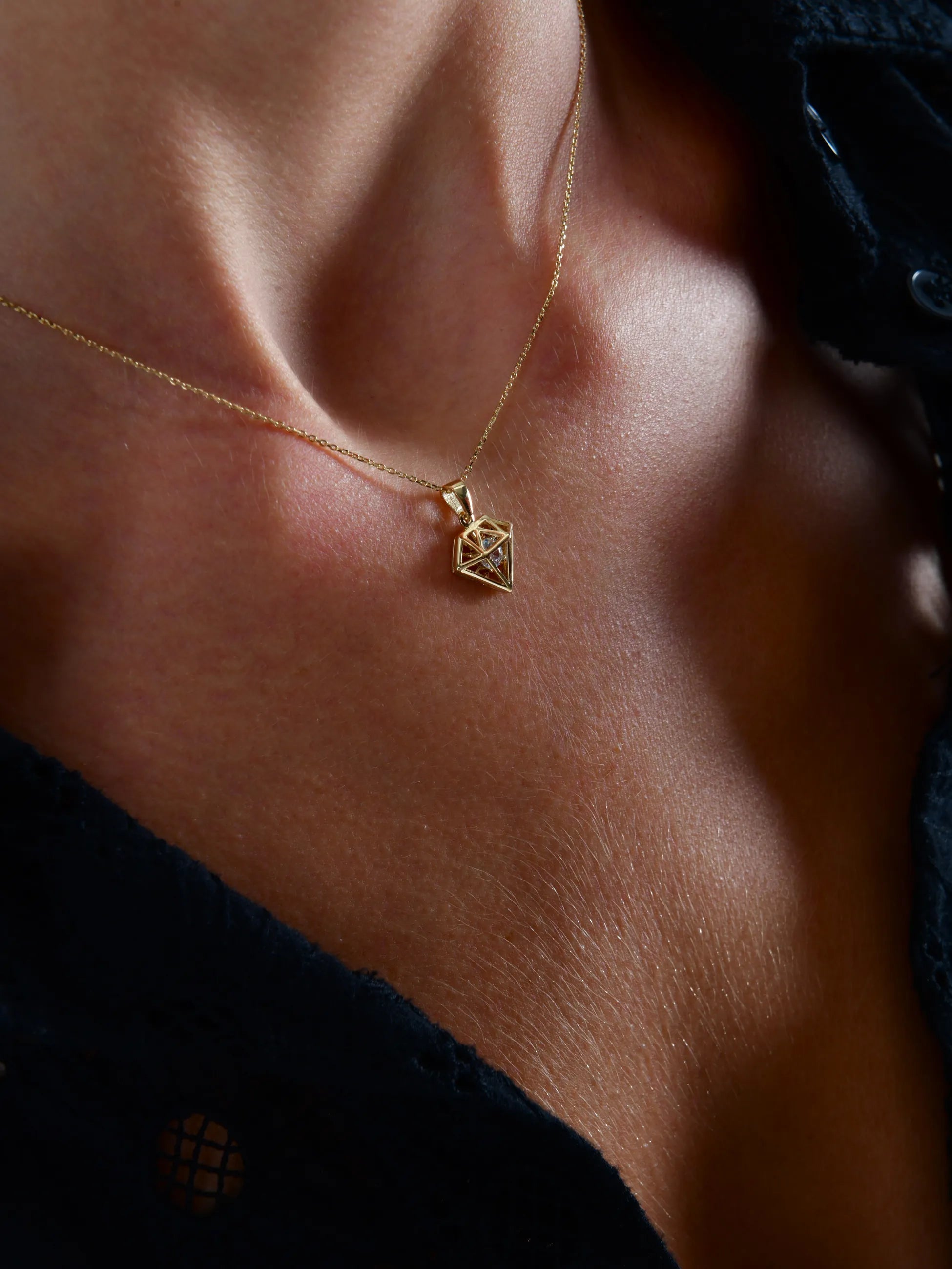 Elmas Kafes Tek Taş Kolye - O'an Jewelry