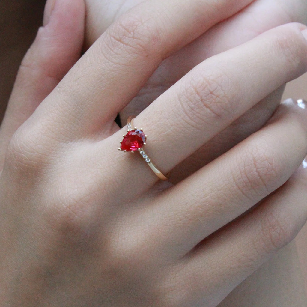 Kırmızı Damla Taşlı Yüzük - O'an Jewelry