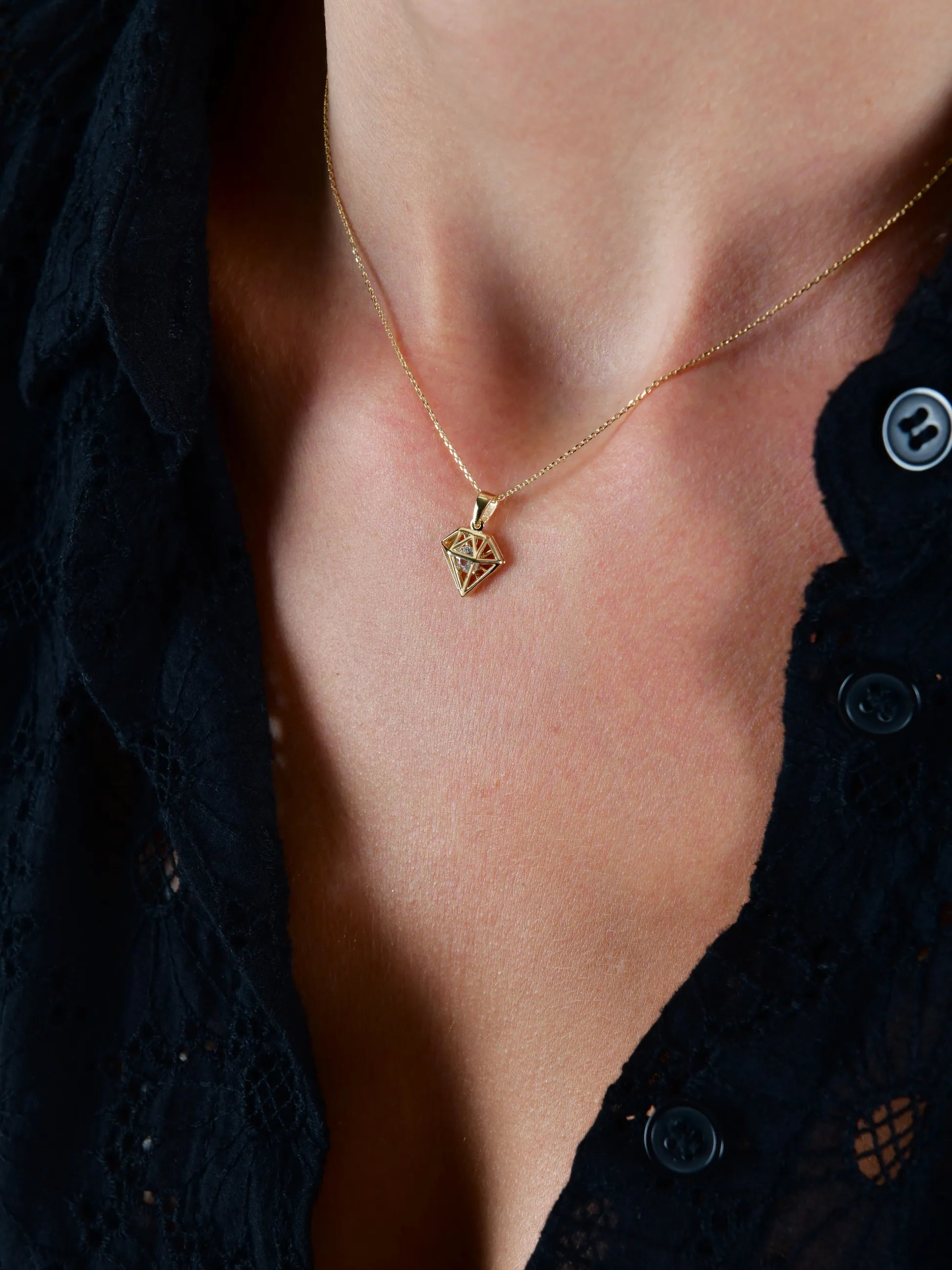 Elmas Kafes Tek Taş Kolye - O'an Jewelry