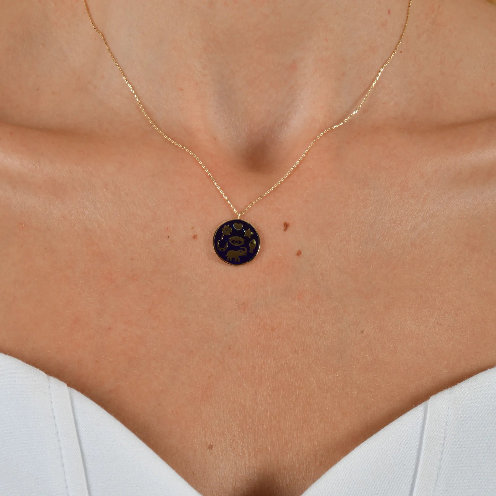 Mineli Yuvarlak Şans Kolye - O'an Jewelry