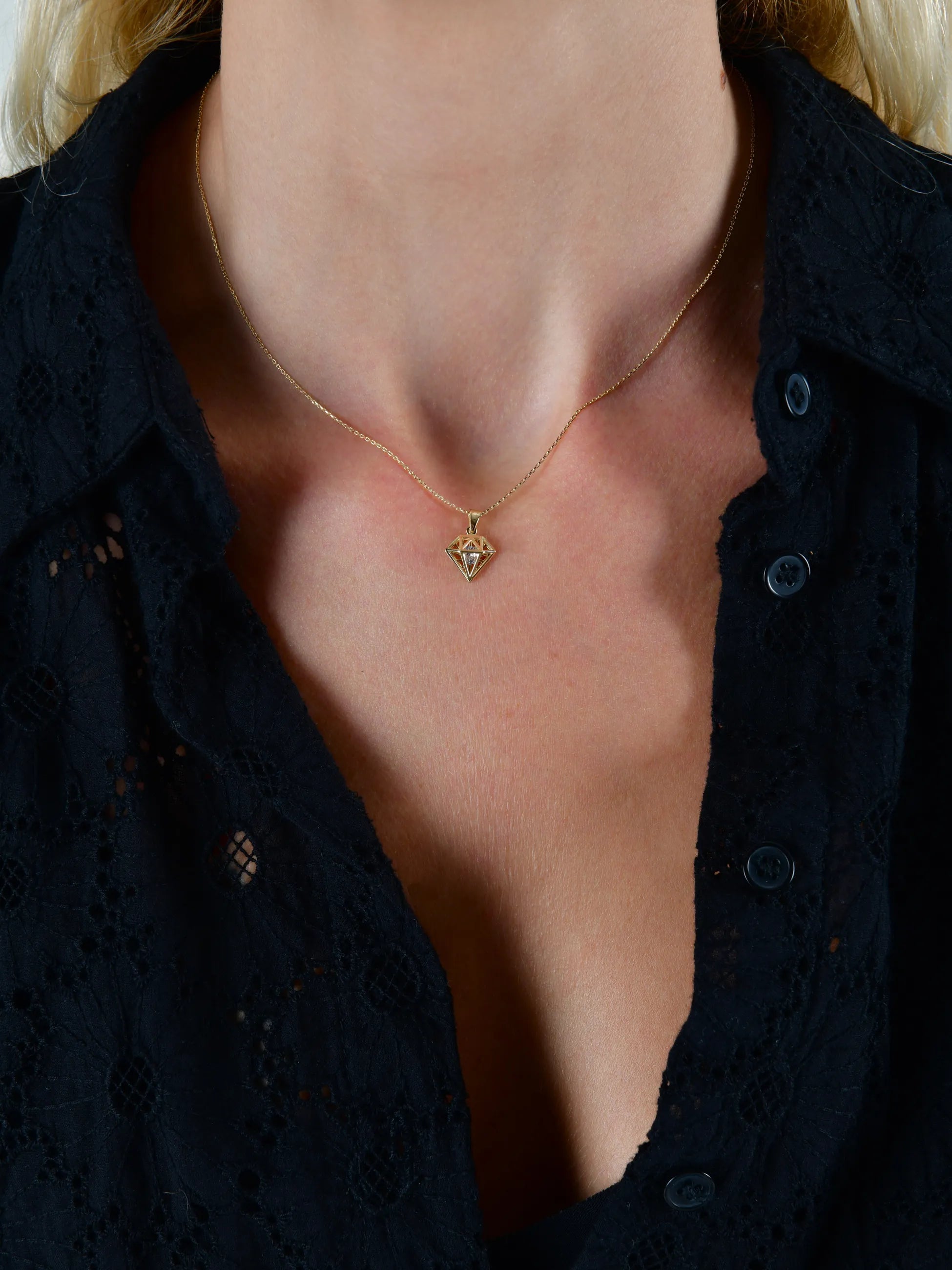 Elmas Kafes Tek Taş Kolye - O'an Jewelry
