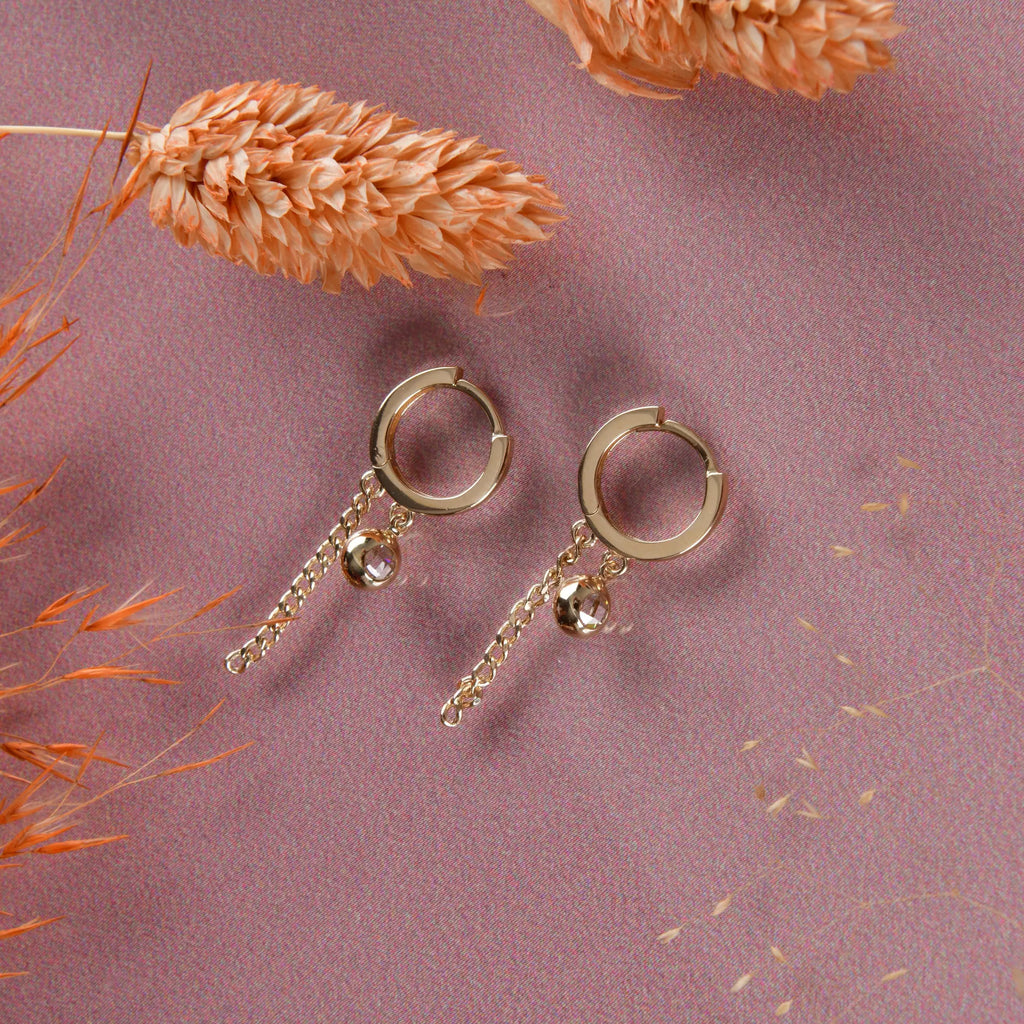 Zincirli Tek Taş Halka Küpe - O'an Jewelry