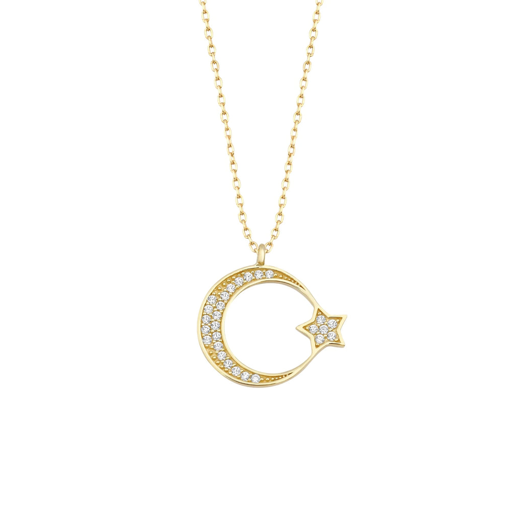 Taşlı Ay Yıldız Kolye - O'an Jewelry