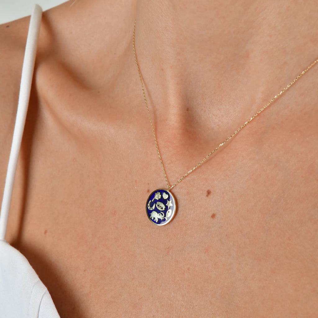Mineli Yuvarlak Şans Kolye - O'an Jewelry